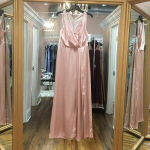Dessy Long Lux Satin Formal Dress. Toasted Sugar (nude/blush) Size 12